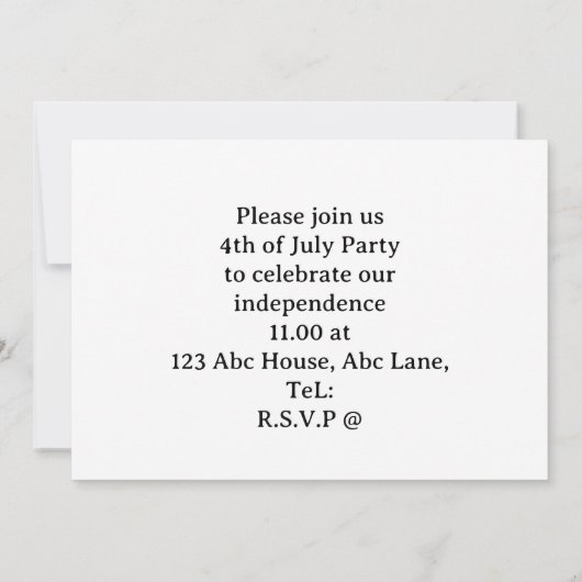  4th July Save the Date  Independence Day party   招待状 (裏面)