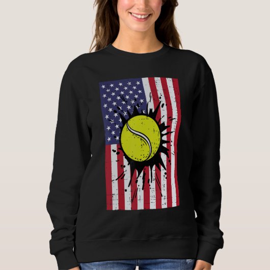 4th July Tennis America Flag Patriotic Men Boys Ki スウェットシャツ (正面)
