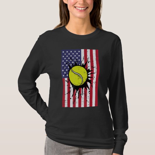 4th July Tennis America Flag Patriotic Men Boys Ki Tシャツ (正面)