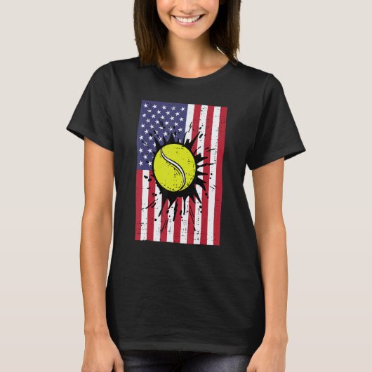 4th July Tennis America Flag Patriotic Men Boys Ki Tシャツ (正面)