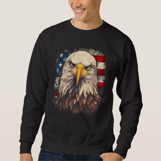 4th July US Flag Bald Eagle Proud American Men Wom スウェットシャツ (正面)
