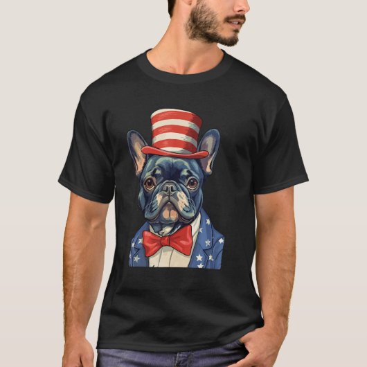 4th July US Flag Patriotic Designs  French Bulldog Tシャツ (正面)