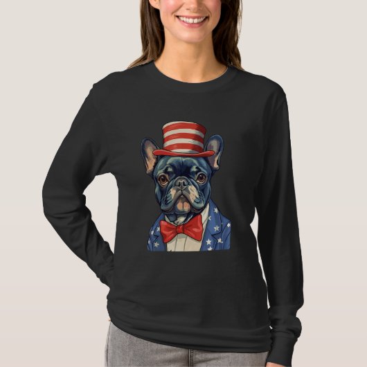 4th July US Flag Patriotic Designs  French Bulldog Tシャツ (正面)