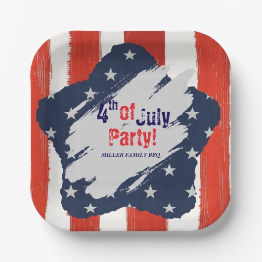 4th of July アメリカ国旗 オリジナル 紙 ペーパープレート (正面)