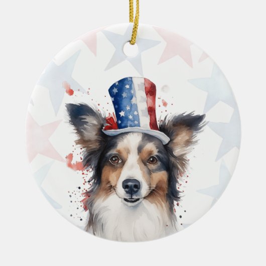 4th of July オリジナル Border Collie セラミックオーナメント (正面)