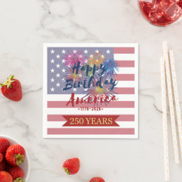 4th of July ハッピーバースデー アメリカ USA 250周年 ペーパー スタンダードカクテルナプキン