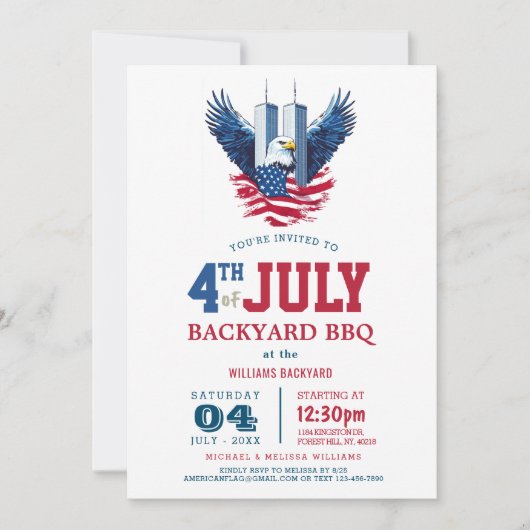4th of July バックヤードBBQ - Two Towers テーマ 招待状 (正面)