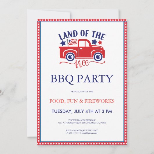 4th of July フリーランド BBQパーティー招待状 招待状 (正面)