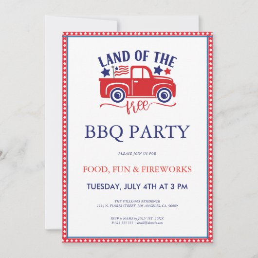 4th of July フリーランド BBQ パーティー招待状 招待状 (正面)