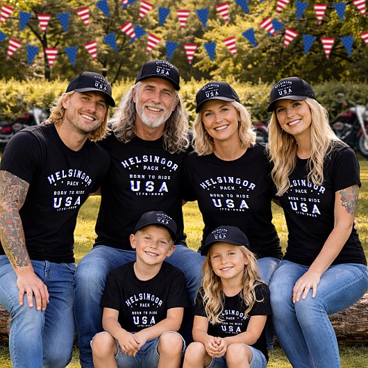 4th Of July 家族写真 Born To Ride 青カスタム Tシャツ