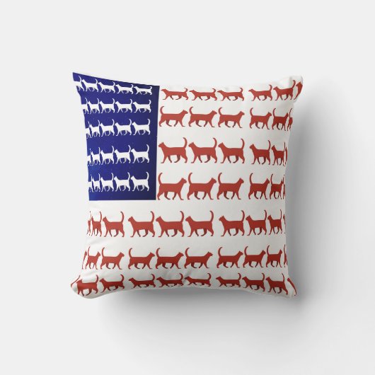 4th of July 猫の旗 赤 白 青 クッション (正面)