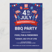 4th of July 花火と星条旗 BBQパーティー招待状 招待状 (正面)
