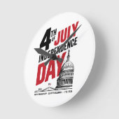4th of July 250th Anniversary Independence Day ラウンド壁時計 (傾斜)