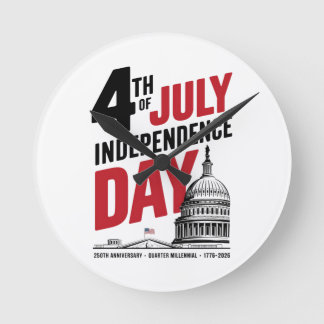 4th of July 250th Anniversary Independence Day ラウンド壁時計