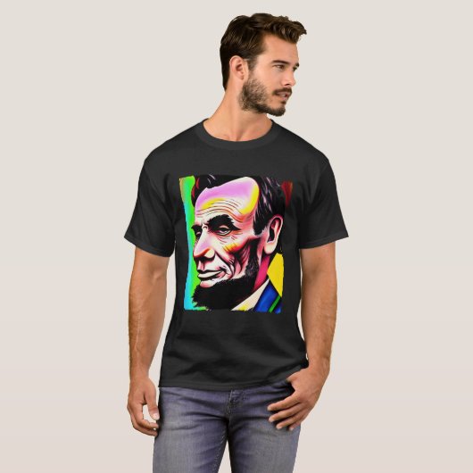 4th of July Abraham Lincoln Art Painting Tシャツ (正面フル)