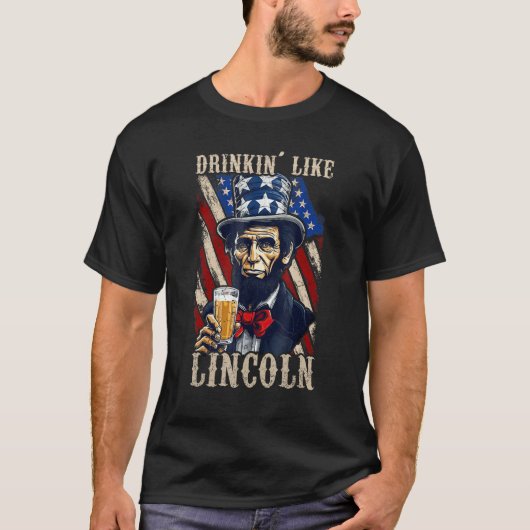 4th Of July Abraham Lincoln Sunglasses American Fl Tシャツ (正面)
