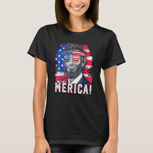 4th Of July Abraham Lincoln Sunglasses American Fl Tシャツ (正面)