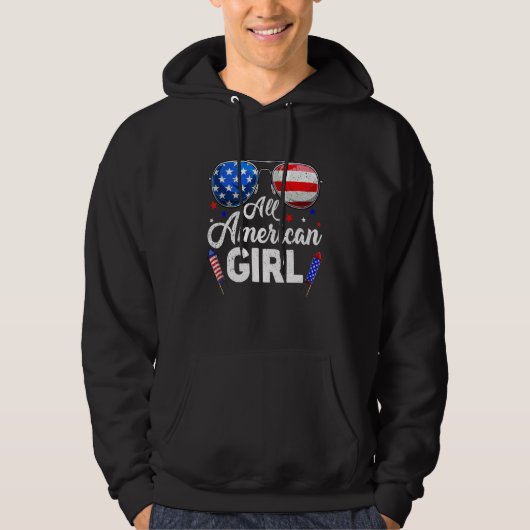 4th Of July All American Girls Kids Us Flag Sungla パーカ (正面)
