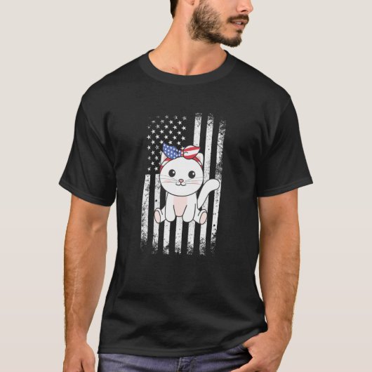 4th Of July American Cat For Kids Cute Usa Cat  18 Tシャツ (正面)