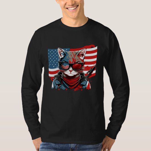 4th Of July American Flag Cat Military Kitten Tシャツ (正面)