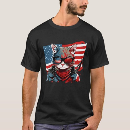 4th Of July American Flag Cat Military Kitten Tシャツ (正面)