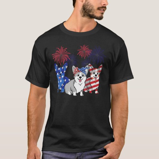 4th Of July American Flag Corgi Patriotic Dog Mens Tシャツ (正面)