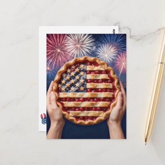 4th of July American Flag Crust on a Cherry Pie ポストカード (正面/裏面インサイチュ)