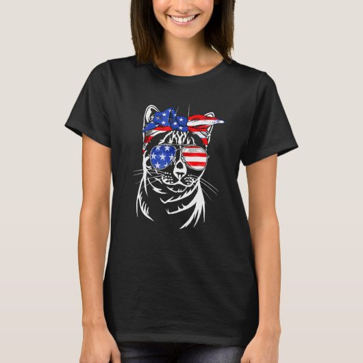 4th Of July American Flag Cute Meowica Cat Patriot Tシャツ (正面)