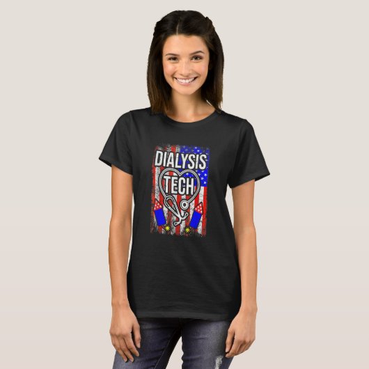 4th Of July American Flag Dialysis Tech Stethoscop Tシャツ (正面フル)