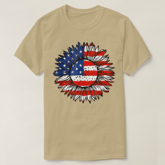 4th of July American Flag Sunflower Red White Blue Tシャツ (デザイン正面)