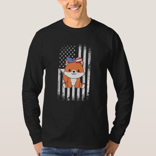 4th Of July American Fox For Kids Cute Usa Fox  5 Tシャツ (正面)