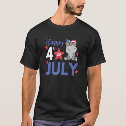 4th Of July American Hippo For Kids Cute Usa Hippo Tシャツ (正面)