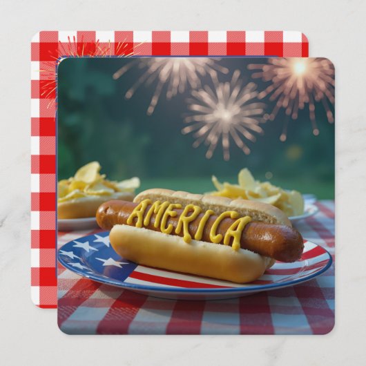 4th of July American Hot Dog 招待状 (正面/裏面)