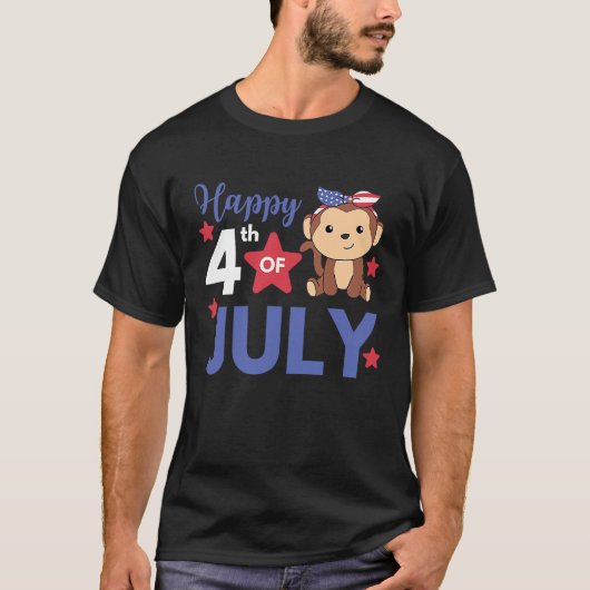 4th Of July American Monkey For Kids Cute Usa Monk Tシャツ (正面)
