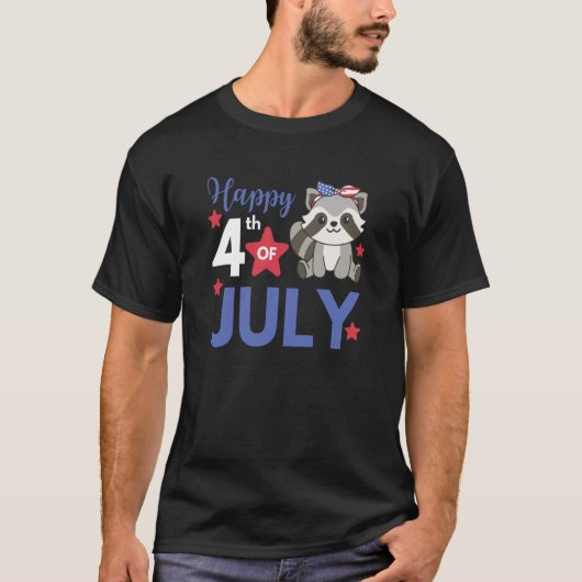 4th Of July American Raccoon For Kids Cute Usa Rac Tシャツ (正面)