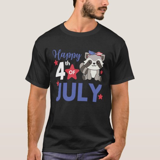 4th Of July American Raccoon For Kids Cute Usa Rac Tシャツ (正面)