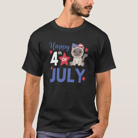 4th Of July American Siamese Cat For Kids Cute Usa Tシャツ (正面)