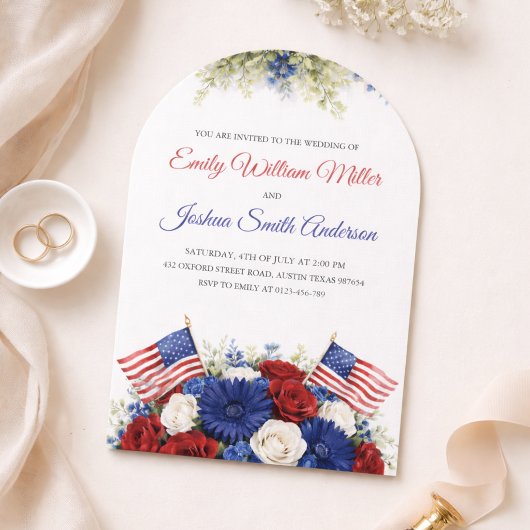 4th of July American Wedding Arch Invitation 招待状