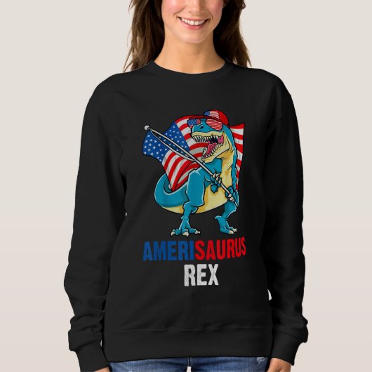 4th of July Amerisaurus Rex American Flag T Rex Di スウェットシャツ (正面)