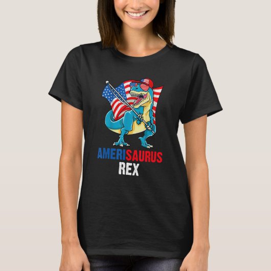 4th of July Amerisaurus Rex American Flag T Rex Di Tシャツ (正面)