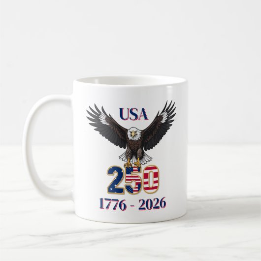 4th of July Anniversary 250 Years USA Bald Eagle コーヒーマグカップ (左)