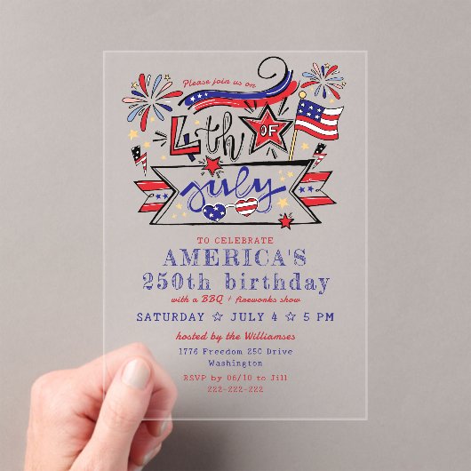 4th of July Backyard BBQ & Fireworks America 250 アクリル招待状 (インサイチュ (ポータブル))