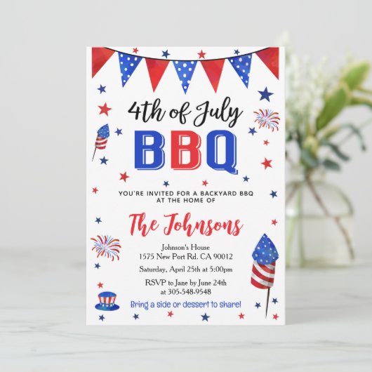 4th of July Backyard BBQ Invitation 招待状 (スタンド正面)