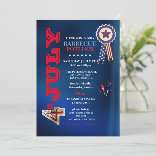 4th of July Barbecue Potluck Party  招待状 (スタンド正面)