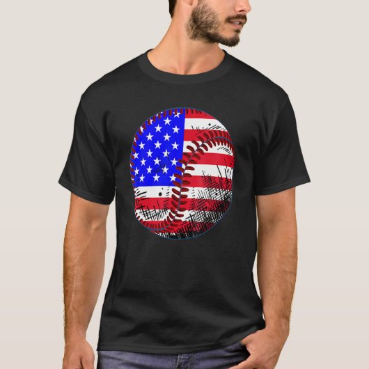 4th Of July Baseball American Flag Patriotic Weath Tシャツ (正面)