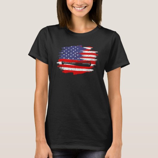 4th of July Baseball   American Flag With Bat Patr Tシャツ (正面)