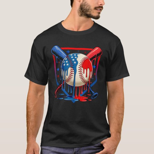 4th Of July Baseball Drip Patriotic Ice Cream Yout Tシャツ (正面)
