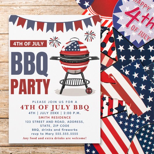 4th of July BBQ - Independence Day Party 招待状