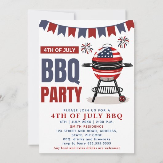 4th of July BBQ - Independence Day Party 招待状 (正面)