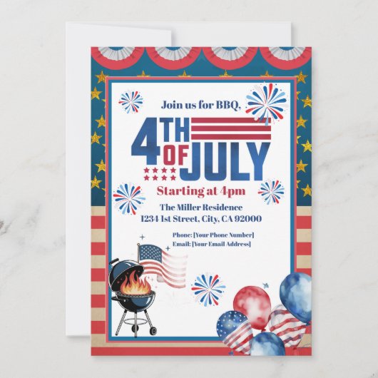 4th Of July BBQ Invitation, Party In USA Invite サンキューカード (正面)